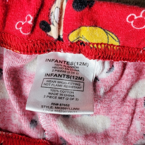 Mickey Mouse Pajamas Size 12 Months Disney Sleep Outfit Baby Boys PJs Pajamas - Picture 3 of 9